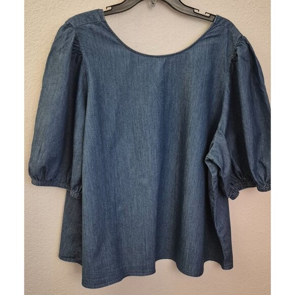 Eloquii Puff Sleeve Denim Cotton Blend Pullover Tunic Top Size 24 EUC - Picture 1 of 7